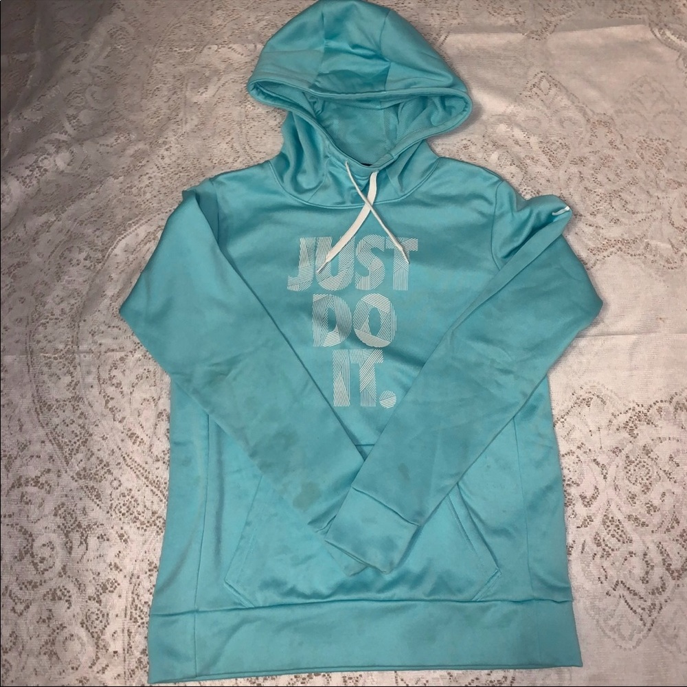Nike just do it teal and white crew neck hoodie
